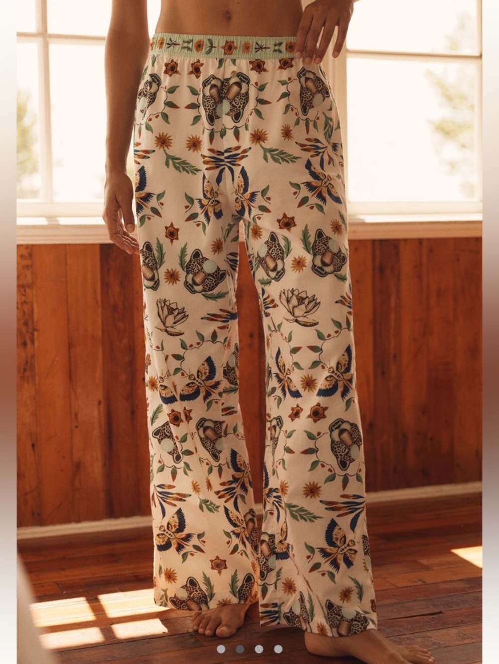 🐆Anthropologie Flannel Pajama Pants LyreBird Cloud New Small Floral Leopard - Picture 4 of 14